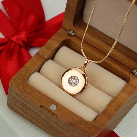 "Rose Gold Round Pendant with Center CZ Stones – Elegant Finish, XPPT1203 - Picture 8 of 13